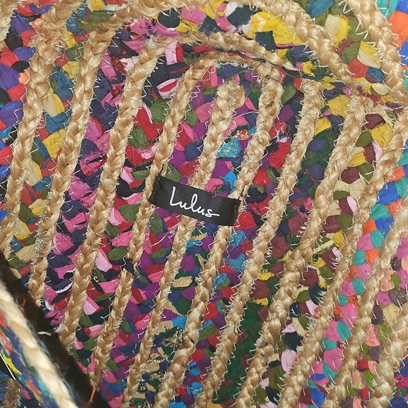 Colorful Woven Clutch with Pom Poms. 16.5 Wide- 12.5 High - Picture 3 of 5